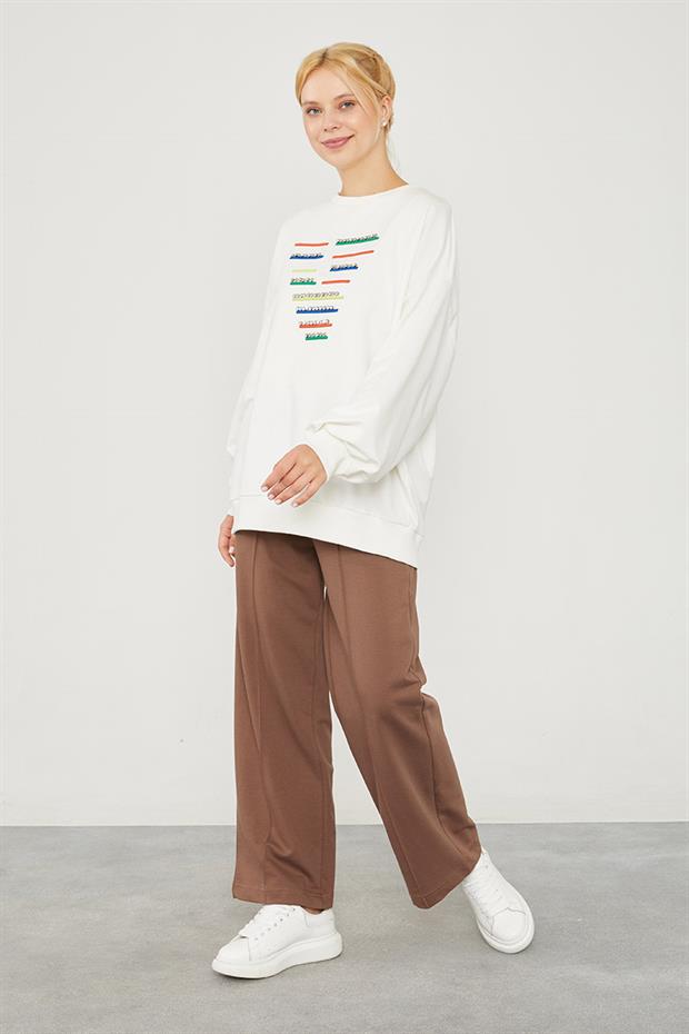 Toprak Beli Lastikli Kuşgözü Detaylı Pantolon