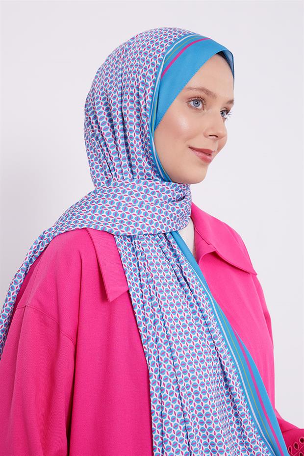 Turkuaz Elips Desen Club Şal