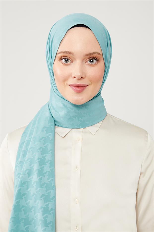 Turkuaz Jakarlı Puzzle Desen Elegance Şal