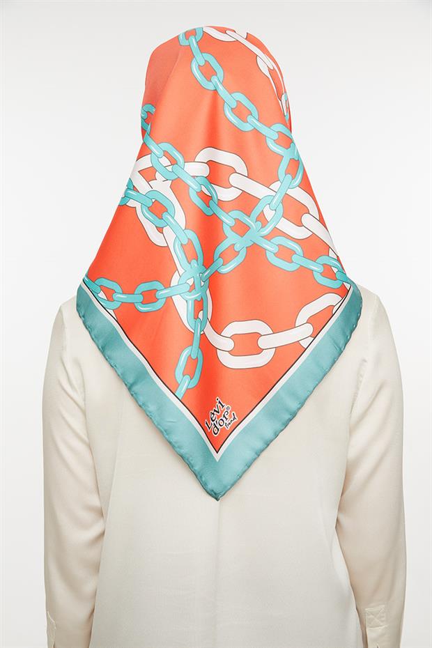 Turkuaz Zincirli Trend Twill Eşarp