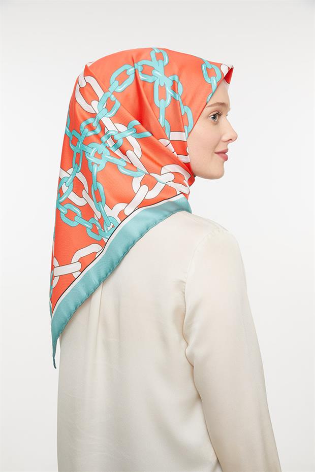 Turkuaz Zincirli Trend Twill Eşarp