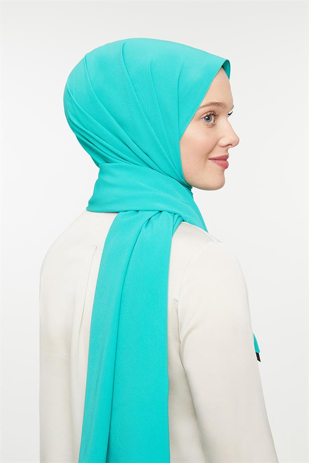 Turkuaz Yeşili Düz Medine İpeği Şal