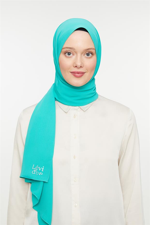 Turkuaz Yeşili Düz Medine İpeği Şal