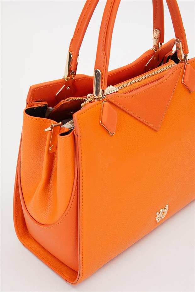 Turuncu Cift Gizli Gozlu El Çantası