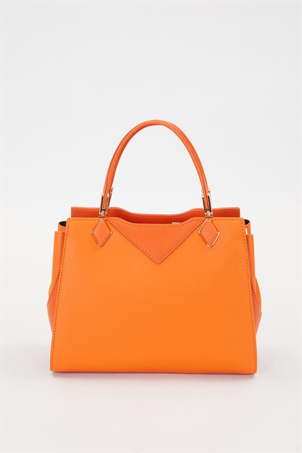 Turuncu Cift Gizli Gozlu El Çantası