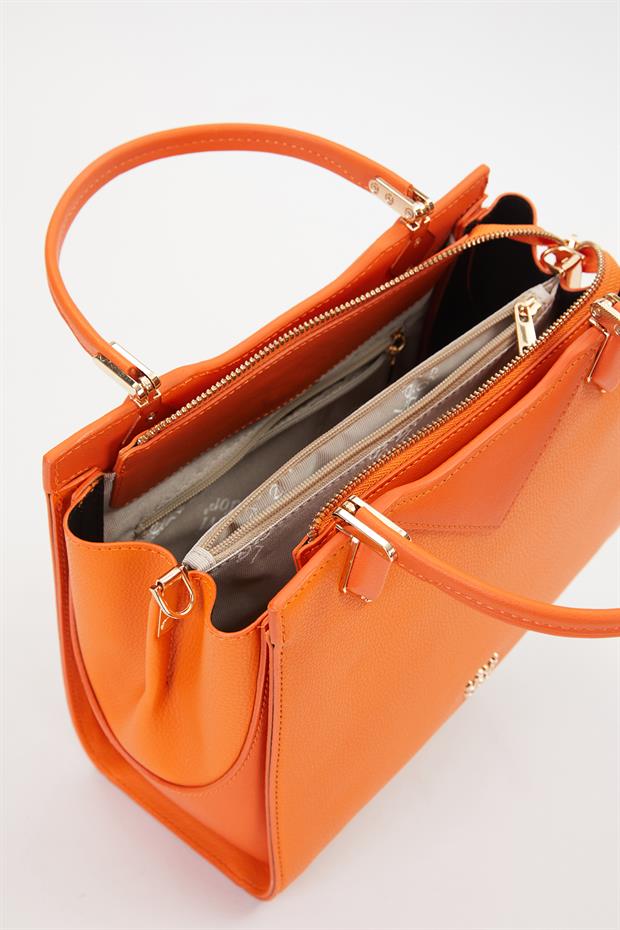 Turuncu Cift Gizli Gozlu El Çantası