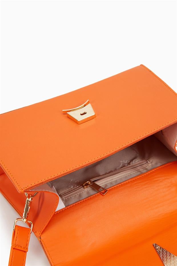 Turuncu Petek Baskılıı El Çantası