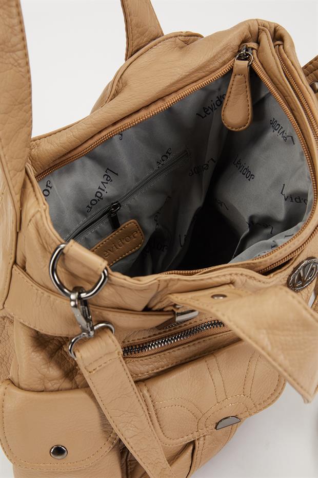 Turuncu Çift Ön Cepli Omuz Çantası