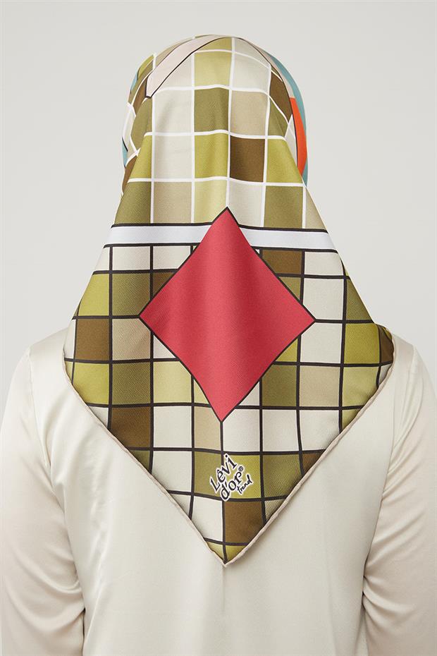 Turuncu Dama Desenlli Trend Twill Eşarp