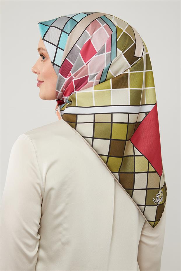 Turuncu Dama Desenlli Trend Twill Eşarp