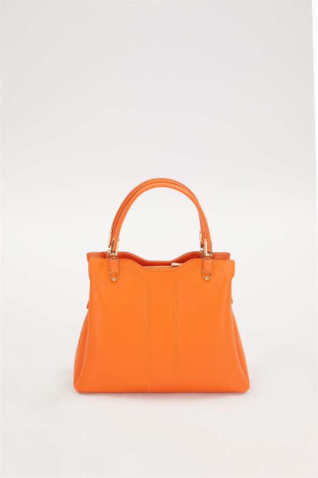Turuncu Dikiş Detaylı El Çantası