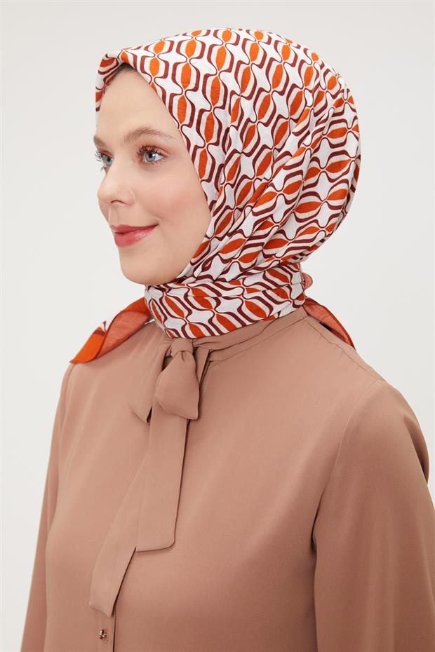 Turuncu Elips Desen Modal İpek Eşarp
