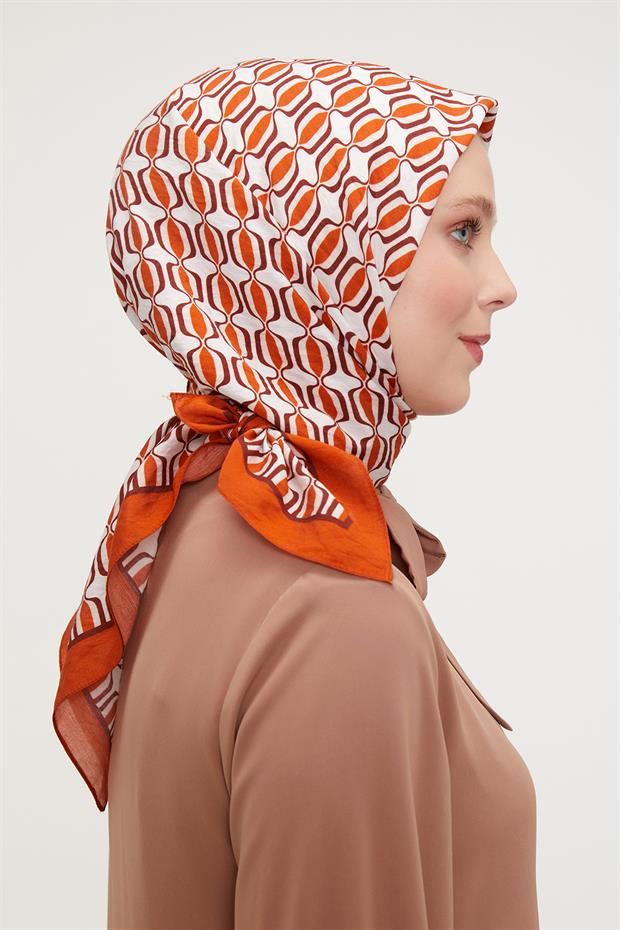 Turuncu Elips Desen Modal İpek Eşarp