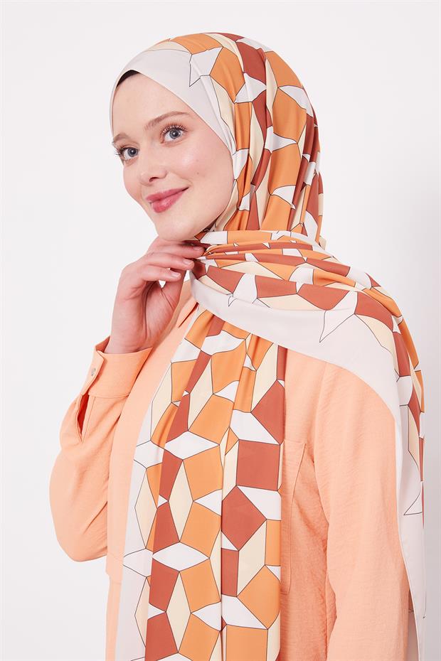 Turuncu Geometrik Desen Club Şal
