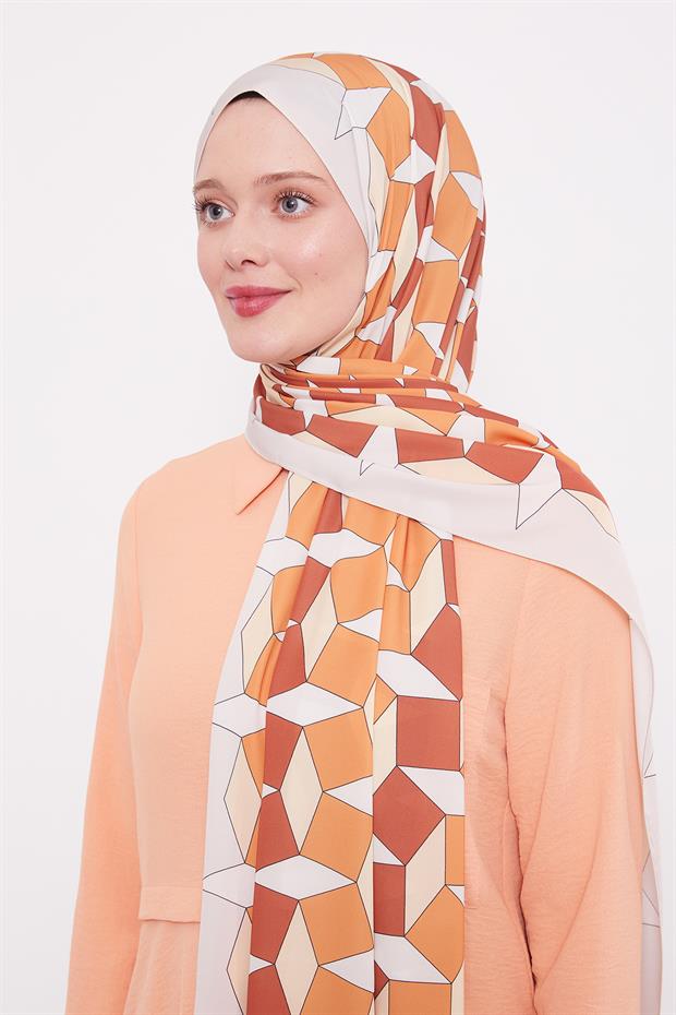 Turuncu Geometrik Desen Club Şal