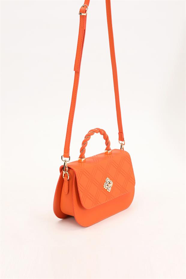 Turuncu Kabartma Desenli El Çantası