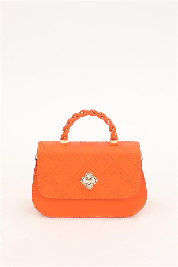 Turuncu Kabartma Desenli El Çantası