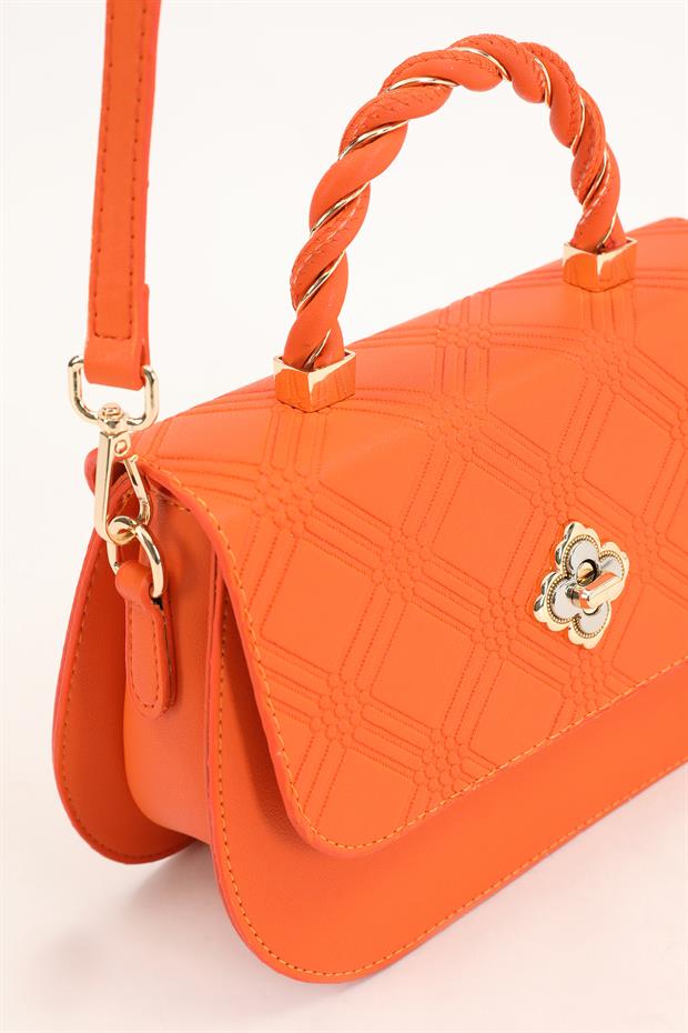 Turuncu Kabartma Desenli El Çantası