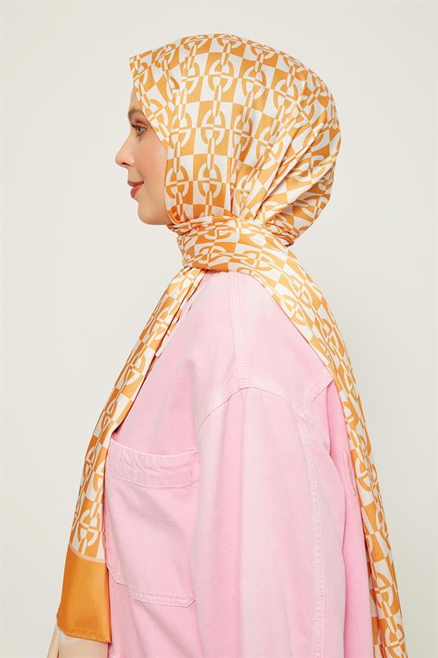 Turuncu Kare Çift Renkli Angel Şal