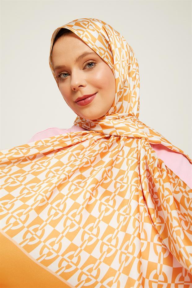 Turuncu Kare Çift Renkli Angel Şal
