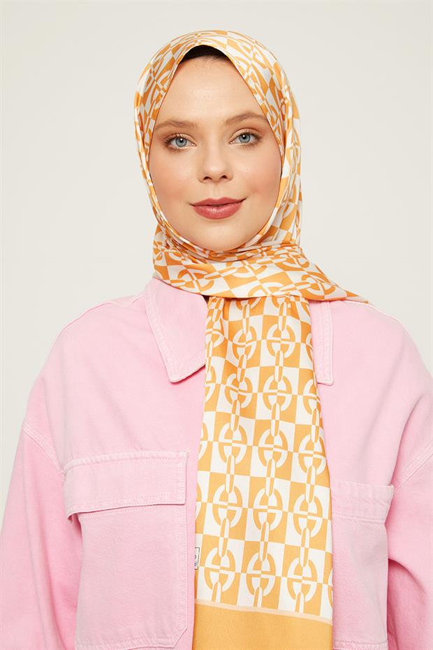 Turuncu Kare Çift Renkli Angel Şal
