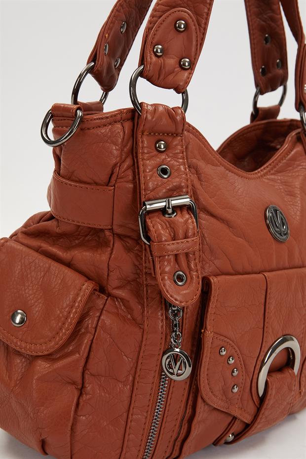 Turuncu Kuşgözü Detaylı Omuz Çantası