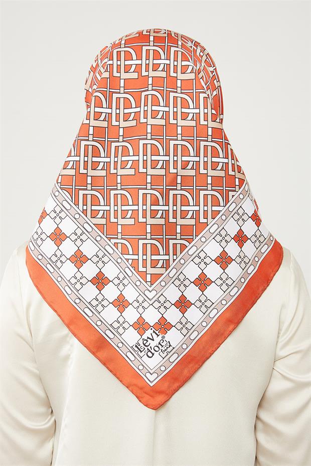 Turuncu LVD Baskılı Trend Twill Eşarp