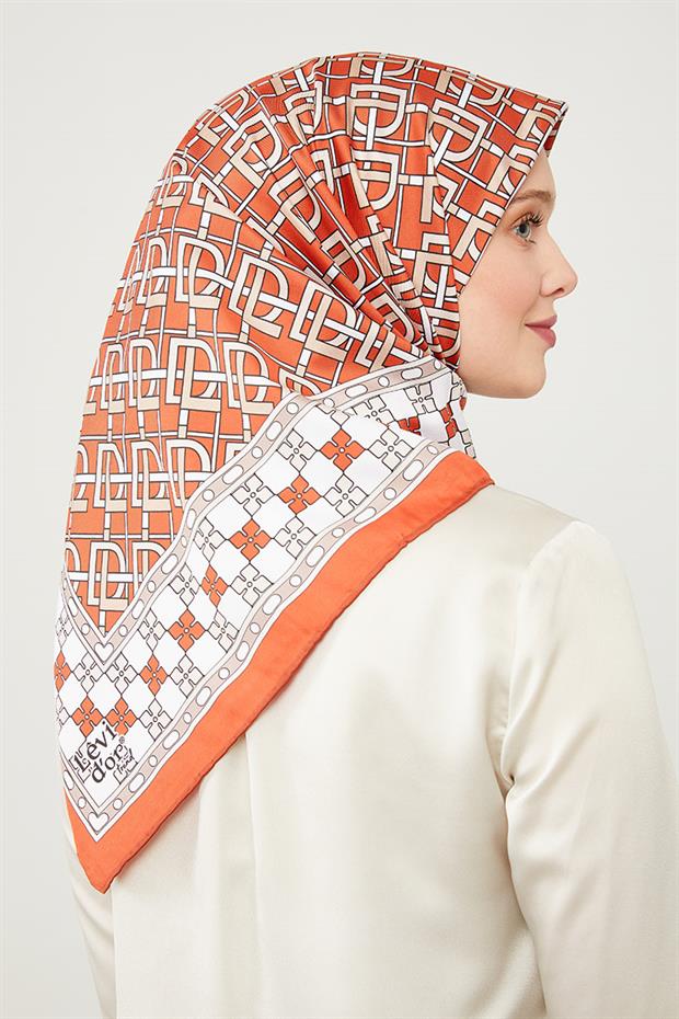 Turuncu LVD Baskılı Trend Twill Eşarp
