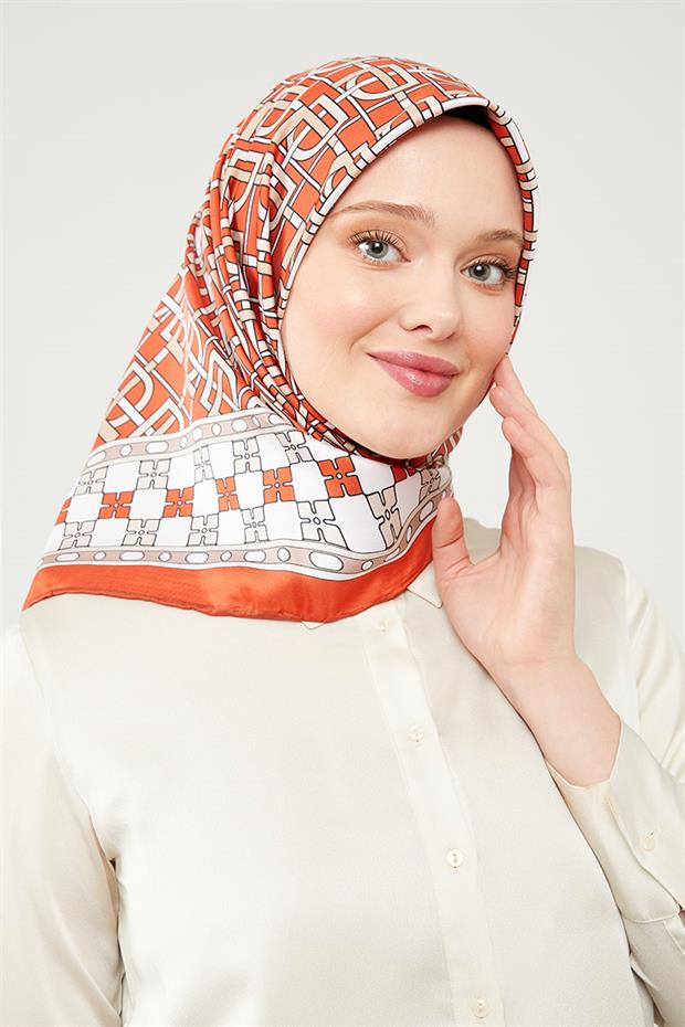 Turuncu LVD Baskılı Trend Twill Eşarp