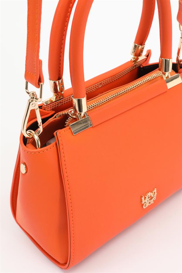 Turuncu Metal Şerit Detaylı El Çantası