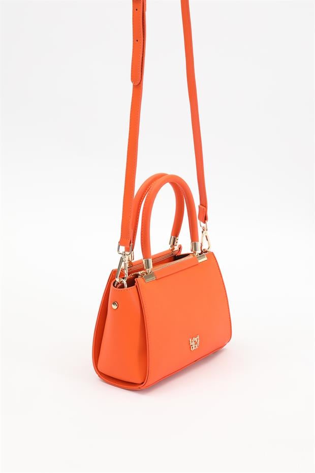 Turuncu Metal Şerit Detaylı El Çantası