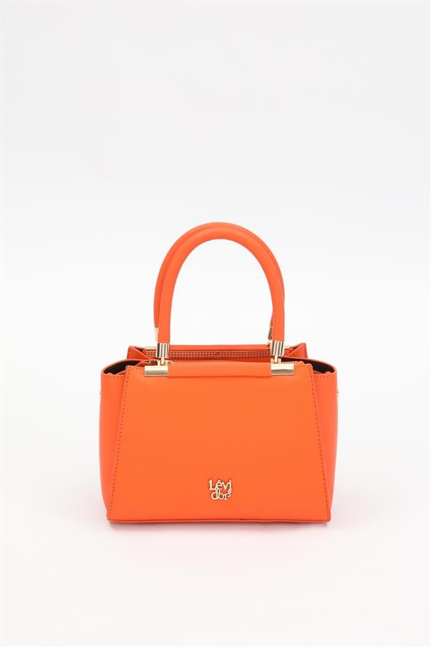 Turuncu Metal Şerit Detaylı El Çantası