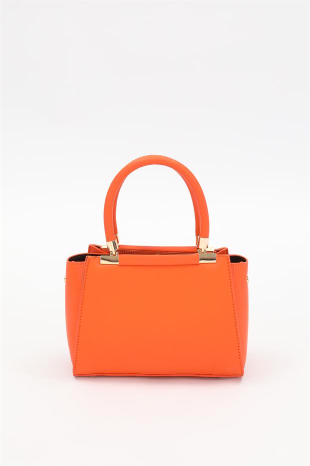 Turuncu Metal Şerit Detaylı El Çantası