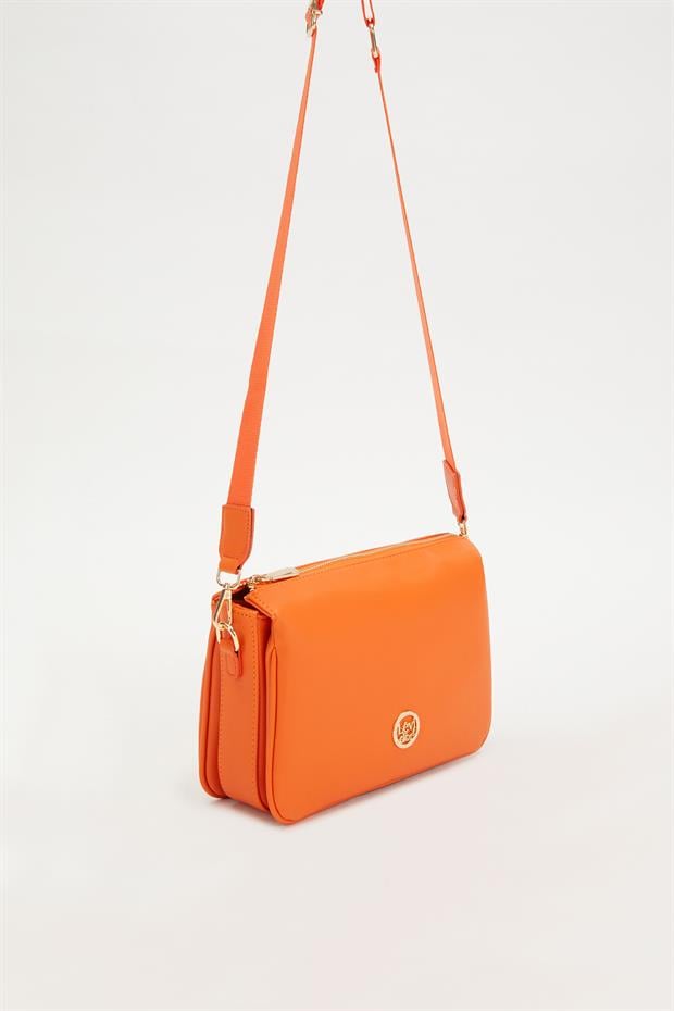 Turuncu Petek Kabartmalı Omuz Çantası