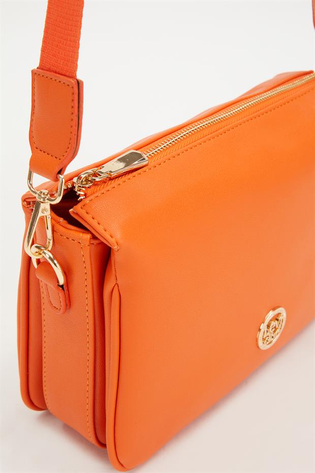 Turuncu Petek Kabartmalı Omuz Çantası