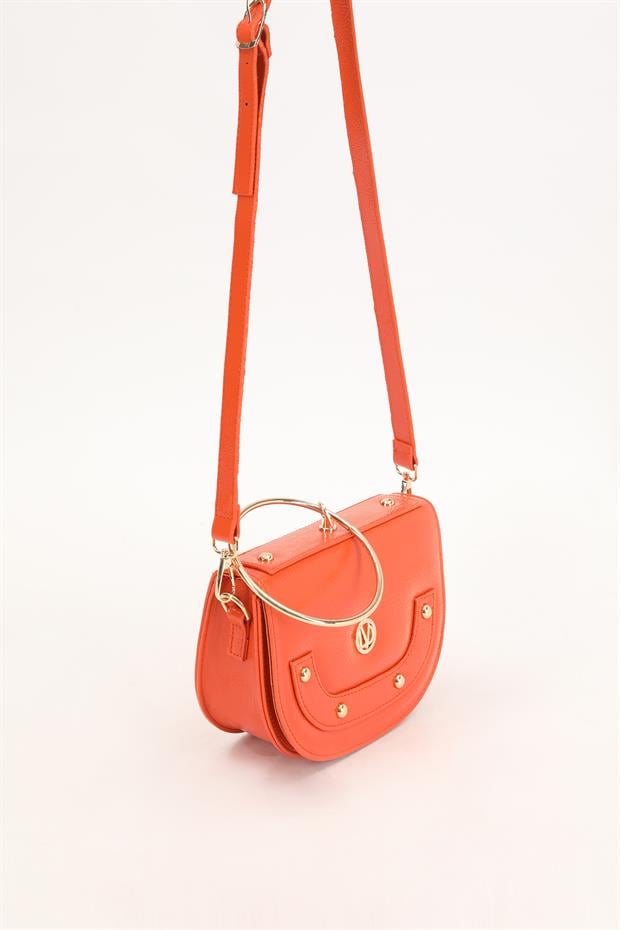 Turuncu - Rugan Metal Saplı El Çantası