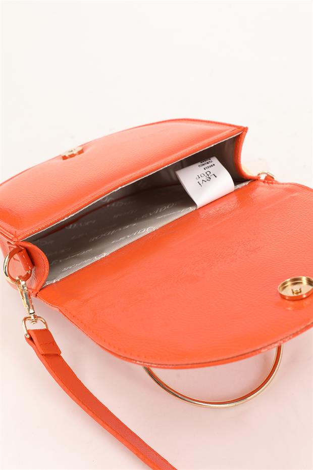 Turuncu - Rugan Metal Saplı El Çantası