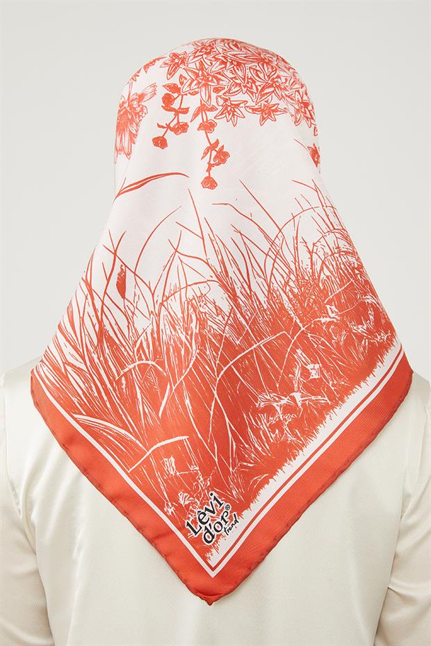 Turuncu Sazlık Desen Trend Twill Eşarp