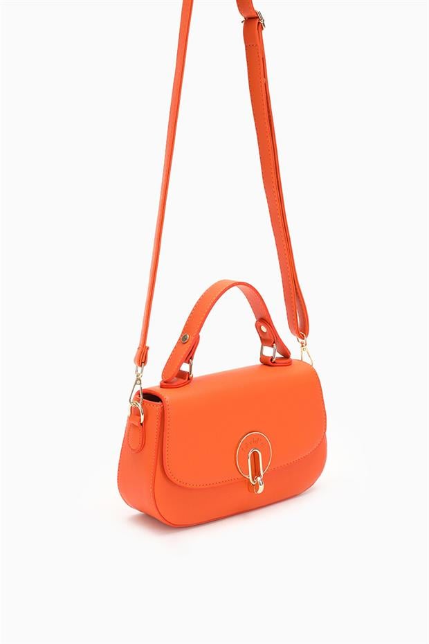 Turuncu Tek Gözlü Kilit Kapamalı El Çantası