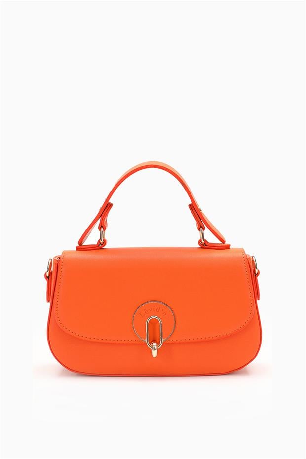 Turuncu Tek Gözlü Kilit Kapamalı El Çantası