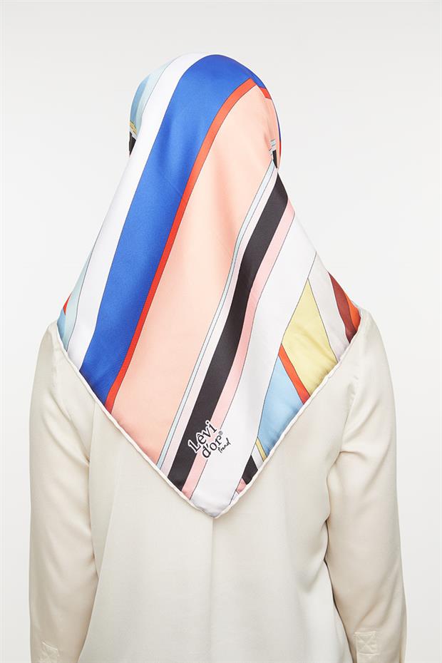 Turuncu Şeritli Trend Twill Eşarp