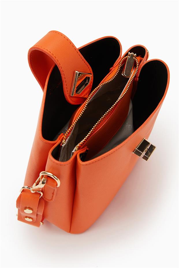 Turuncu Üç Bölmeli Omuz Çantası