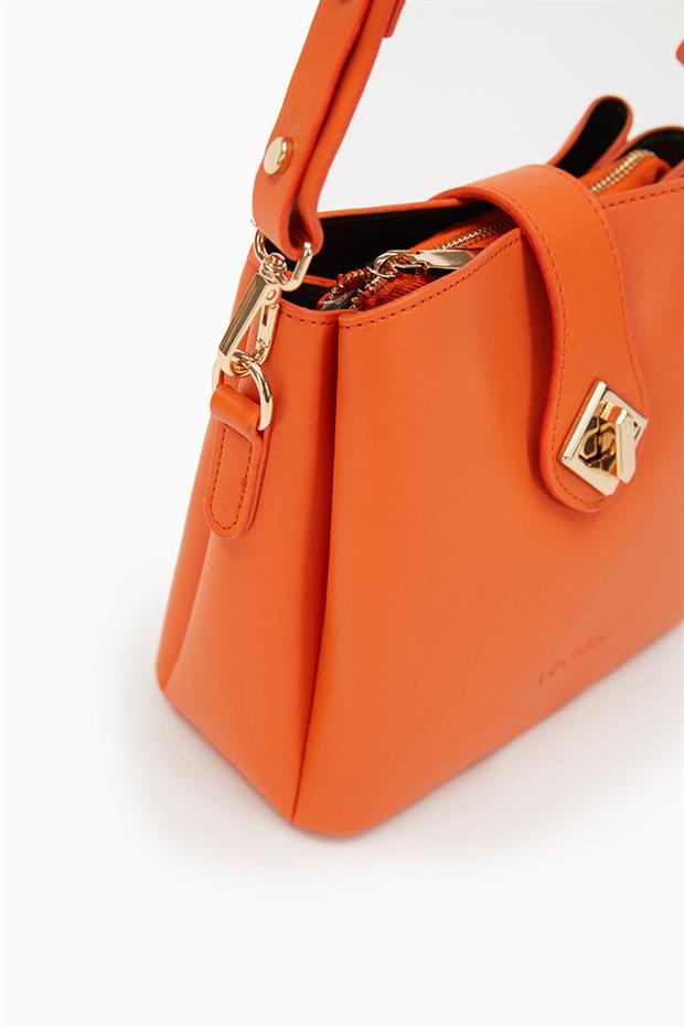 Turuncu Üç Bölmeli Omuz Çantası