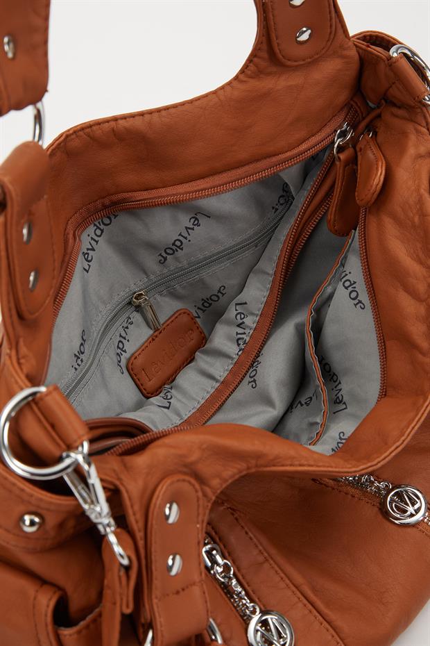 Turuncu Zımba Detaylı Omuz Çantası