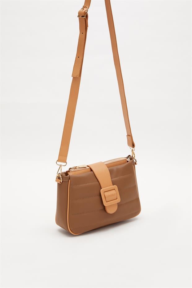 Vizon Camel Kapitone Çıkarılabilir Askılı Omuz Çantası