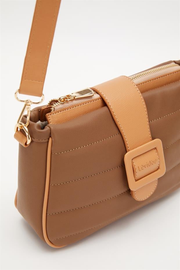 Vizon Camel Kapitone Çıkarılabilir Askılı Omuz Çantası