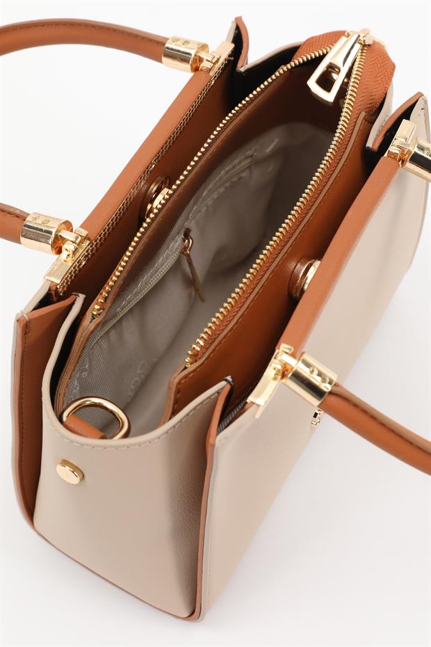 Vizon - Camel Metal Şerit Detaylı El Çantası