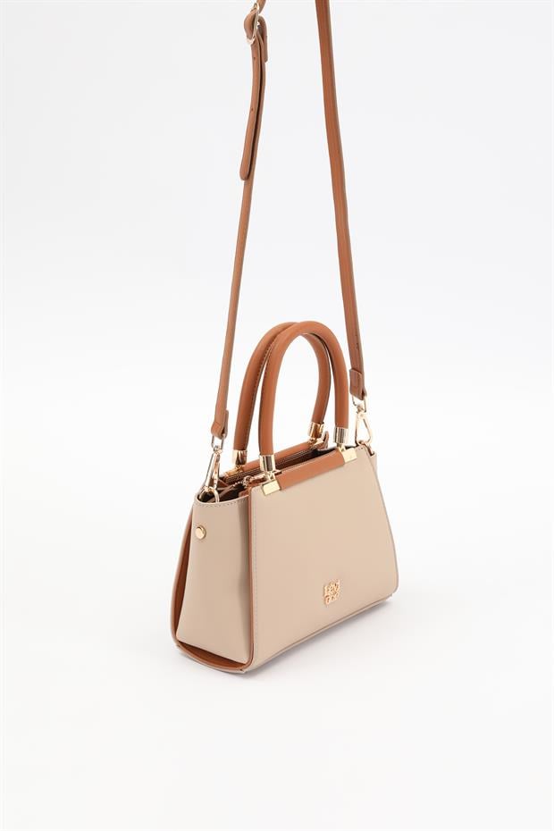 Vizon - Camel Metal Şerit Detaylı El Çantası