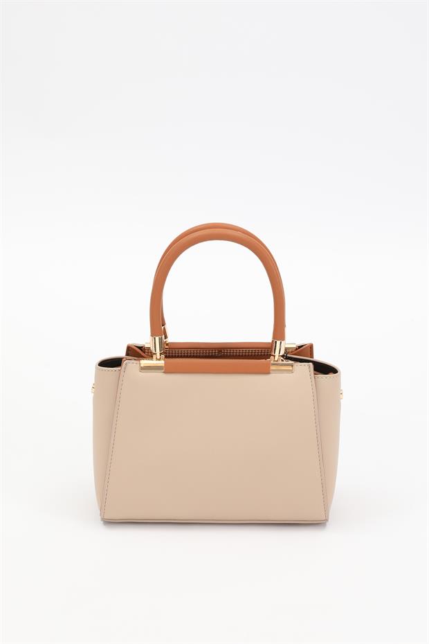 Vizon - Camel Metal Şerit Detaylı El Çantası