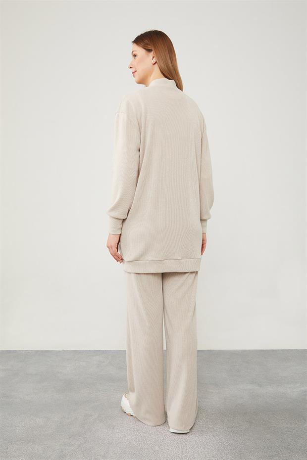 Vizon Desenli Hırkalı Triko Takım